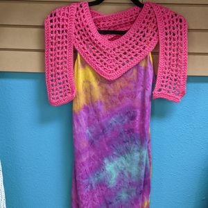 Crochet v scarf with tie die dress